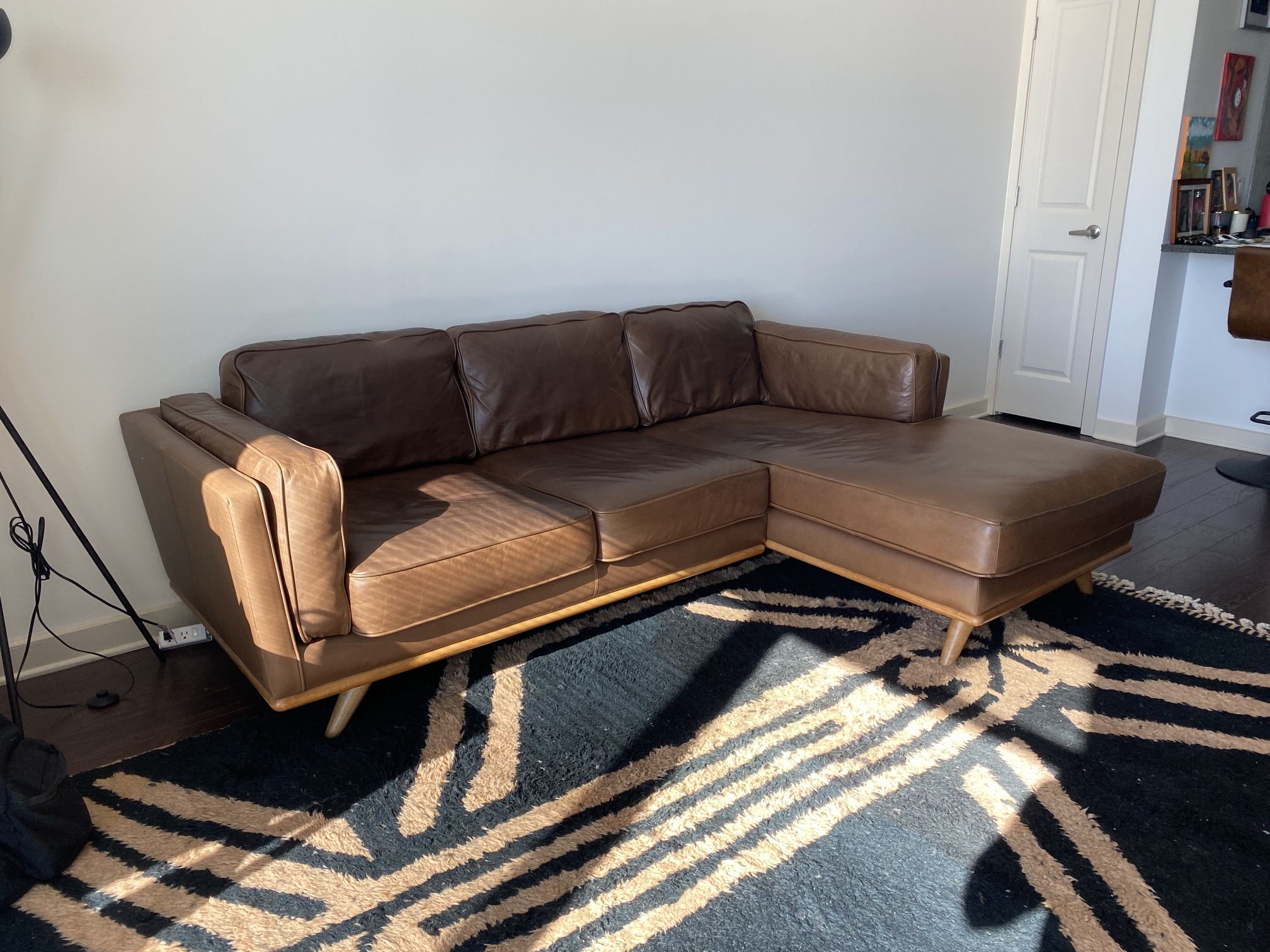 Leather Sectional Couch - Brown
