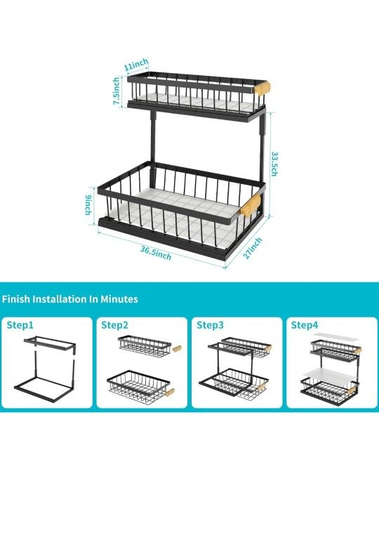 Bravace Under Sink Organizer and Storage - 2-Tier Pull Out Cabinet Organizer with Sliding Drawer L-shape Sliding Shelf Storage Under Bathroom Sink Sto