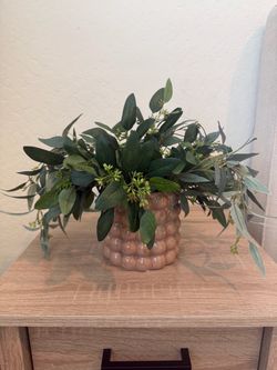 Tan Round Stoneware Vase Planter with Raised Dots
