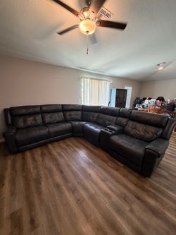 Large Dark Brown Leather Sectional Sofa