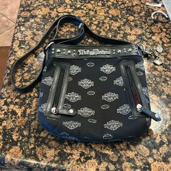 Harley Davidson, Black Satchel With Silver Harley Shields 