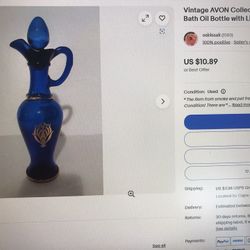 Vintage Avon Collectible Blue Bath Oil Bottle