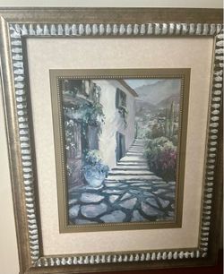 Beautifully Framed Mediterranean Cobblestone Scene – Ready to Hang 24x20