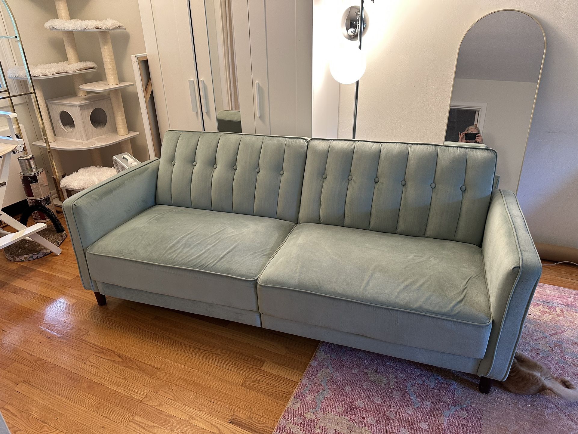 Light Blue Velvet Couch Sleeper Sofa