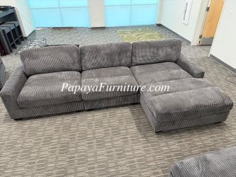 NEW Modern Modular Sectional Couch and Chaise Set Lounge Ashley Style Deep Seating Low Profile Designer Grey Gray Soft Fabric Clearance BIG SALE