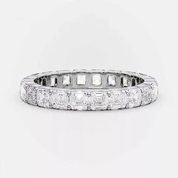 14K Solid Gold 3mm Asscher Cut Moissanite Eternity Band