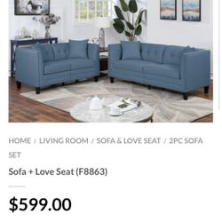 Blue Sofa And Love Seat Set 