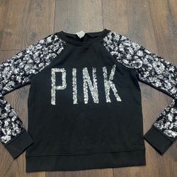Womans Black Sparkle Sequin Victoria Secret PINK Sweater Size XS #1