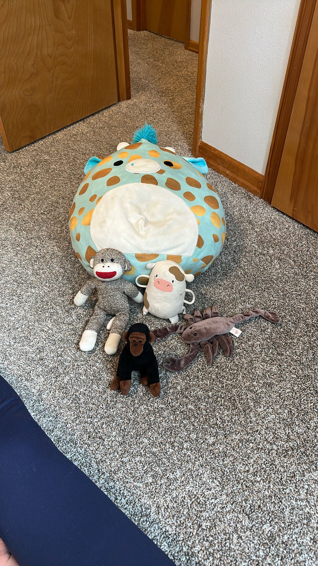 Stuffies: Squishmallow, Sock Monkey, Congo Gorilla TY Beanie Baby, Stinger Lobster TY Beanie Baby