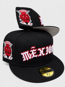 Born X Raised Diablos Rojos Mexico New Era Hat Size 7 1/8 Black