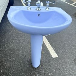 Vintage Eljer Large Porcelain Glacier Blue Pedestal Sink