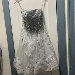 Gemstone covered Silver Formal Dress Sz Small