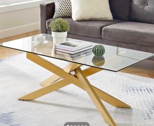 Gold Coffee Table for Living Room, Modern Glass