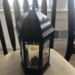 Black Lantern With Battery Operated Candle