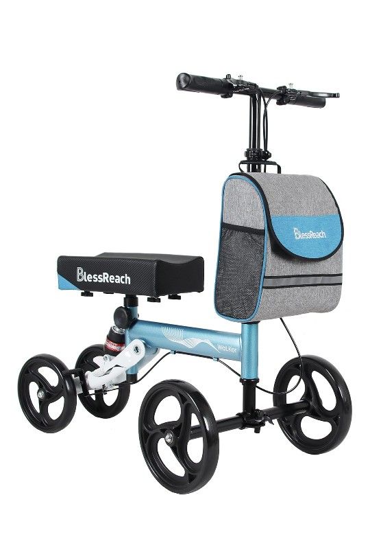 Bless Reach Steerable Knee Walker Deluxe Medical Scooter for Foot Injuries Adult Compact Crutches (WB-2105 Blue)
