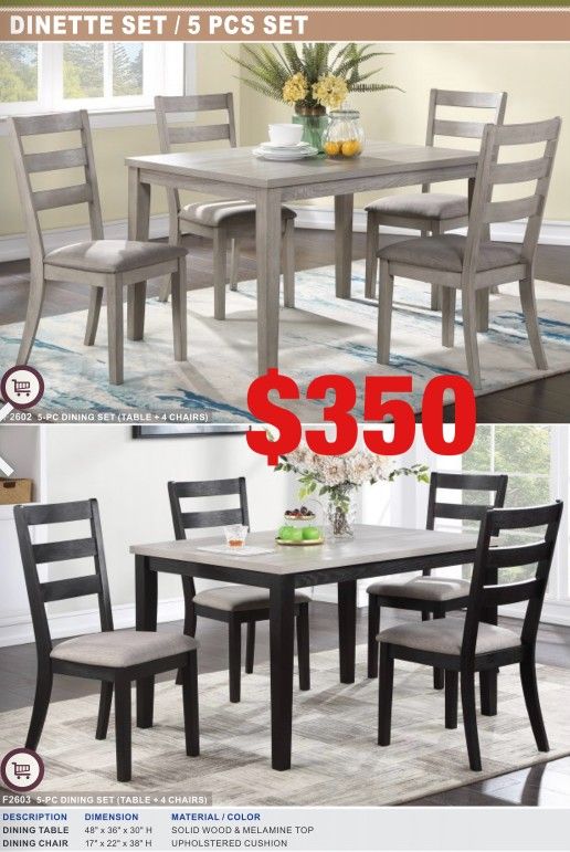 5 piece dining set. Assembly required. Assembly not included. Tax included. Free local delivery.