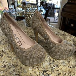 Beautiful Crystal Studded Platform Pumps  Size 8