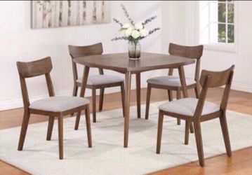 Mid century modern 5-pc dining table set walnut finish new in box