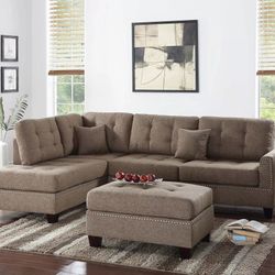 3pc Reversible Sectional Sofa Set W/ Ottoman.     💢   Seccional  De 3 Piezas Nuevas En Caja 