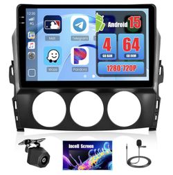 4+64GB Android 15 Car Stereo for Mazda NC Miata MX-5 2006-2015 9" In-Cell Touch Screen, Wireless CarPlay & Android Auto, WiFi GPS Bluetooth FM/RDS, EQ