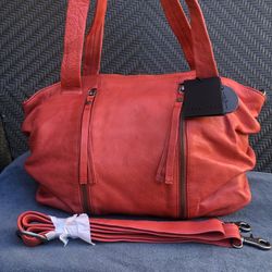 Day & Mood Daffodil Burned Red Leather Tote/Handbag 