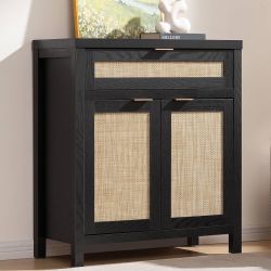 Sideboard Buffet Storage Cabinet, Rattan Accent Cabinet with Doors and Drawer, Modern Credenzas Buffet Table Console Coffee Bar Cabinets for Entryway 
