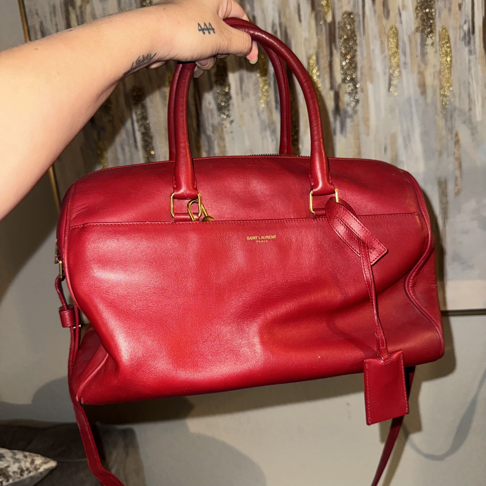 Saint Laurent Red Leather Large Duffle Bag