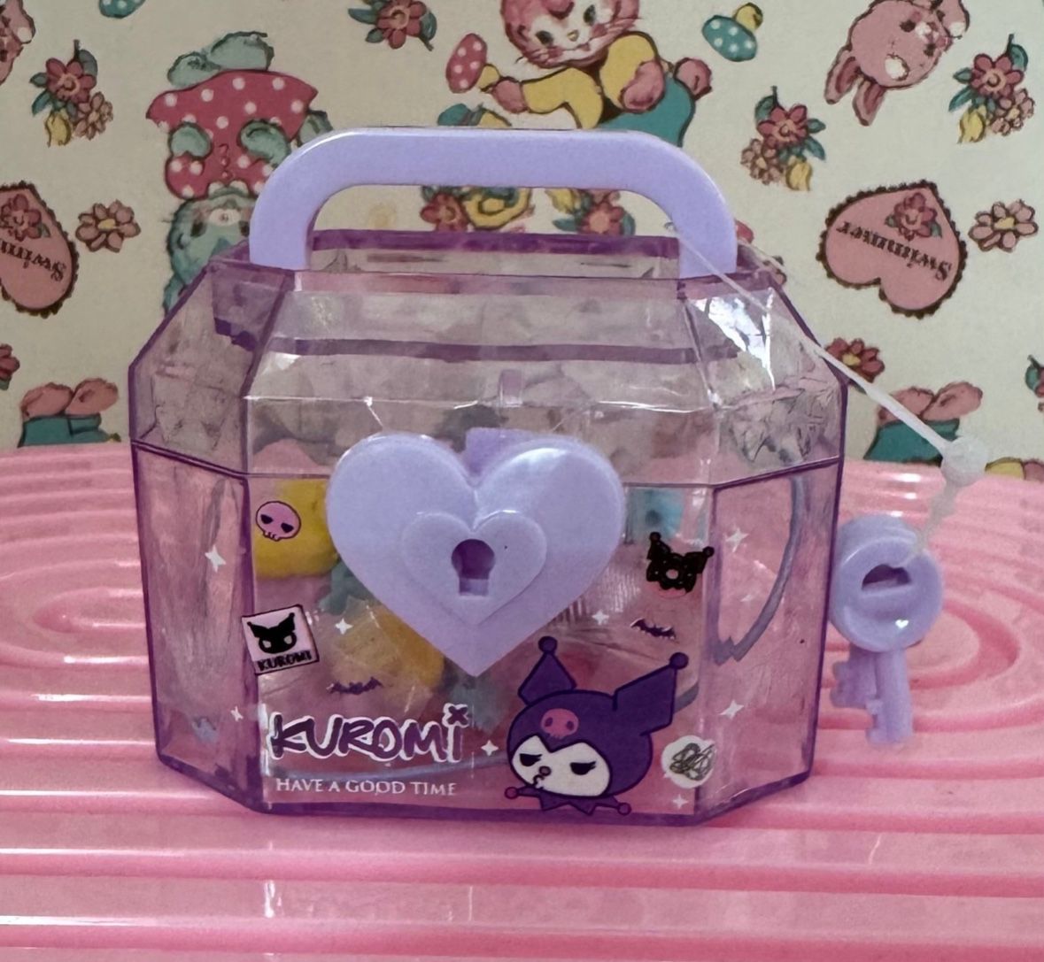 New Kuromi Purple Lock Box Treasure Chest With Mini Eraser Beads!!!