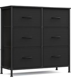 Dresser for Bedroom, Tall Dresser with 6 Fabric Drawers Chest of Drawers with Steel Frame, for Closet & Entryway, Ink Black and Ebony Black, BELLAH Co