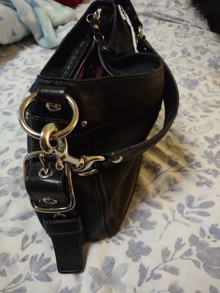 Coach Handbag Black Leather Zoe Bag 11x10x3 Inch Wide 