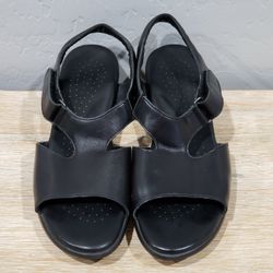 SAS Womens Suntimer Leather Heeled Tri-Pad Comfort Hook & Loop Sandal (9) Black