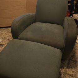 Teal Suede Swivel Chair And Ottoman