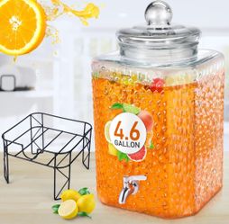 (NEW) HONEYDAK 5 GALLON GLASS DISPENSER. W/ STAINLESS STEEL SPIGOT