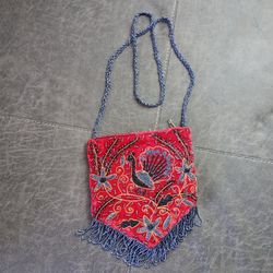 Red Velvet Crossbody Bag: Hand beaded 