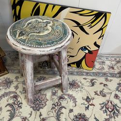 Wood Stool with Cushioned Top W14”xH19”