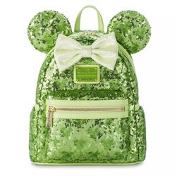 Disney Parks Tinker Bell Green Sequin Loungefly Mini Backpack NWT