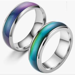 2 Pcs Mood Rings for Kids Men Women With Color Mood Chart Stainless Steel Band Mood Jewelry. Size 6 and 7 or 7 and 8.