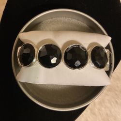 SilverTone With Black Stones Stretch Bracelet