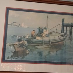 1939 Framed Fishing Boats In Harbor By James