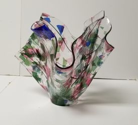 Art glass hand made signed handkerchief vase 6x6 perfect