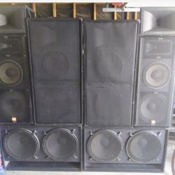 JBL 18" Subwoofers, 15", 12" & Horns With P.A. Rack