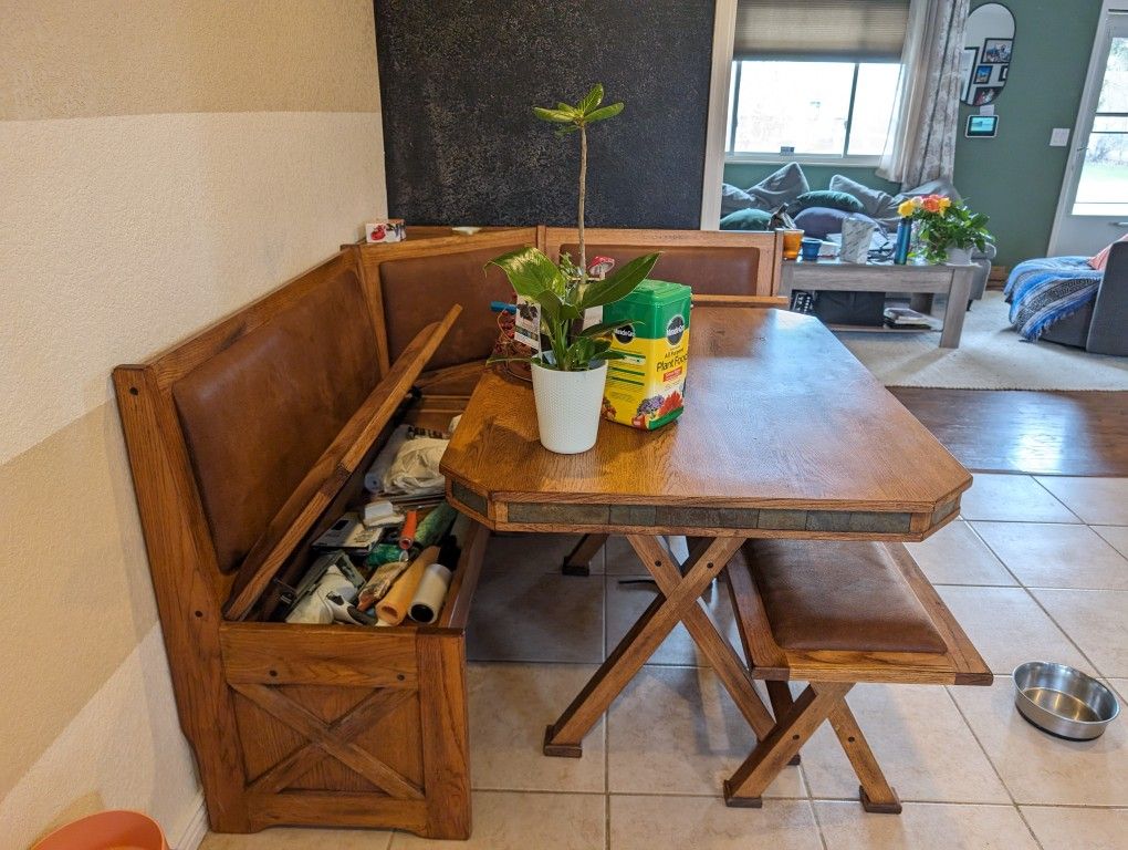 Breakfast Nook Table, W/ Storage In Seats,