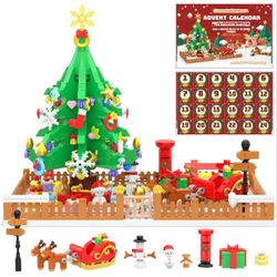 Advent Calendar Boys Girls Toy Building Sets, 24 Boxes 828 Pieces Christmas Countdown Calendar Building Blocks- Christmas Tree and Scene Advent C