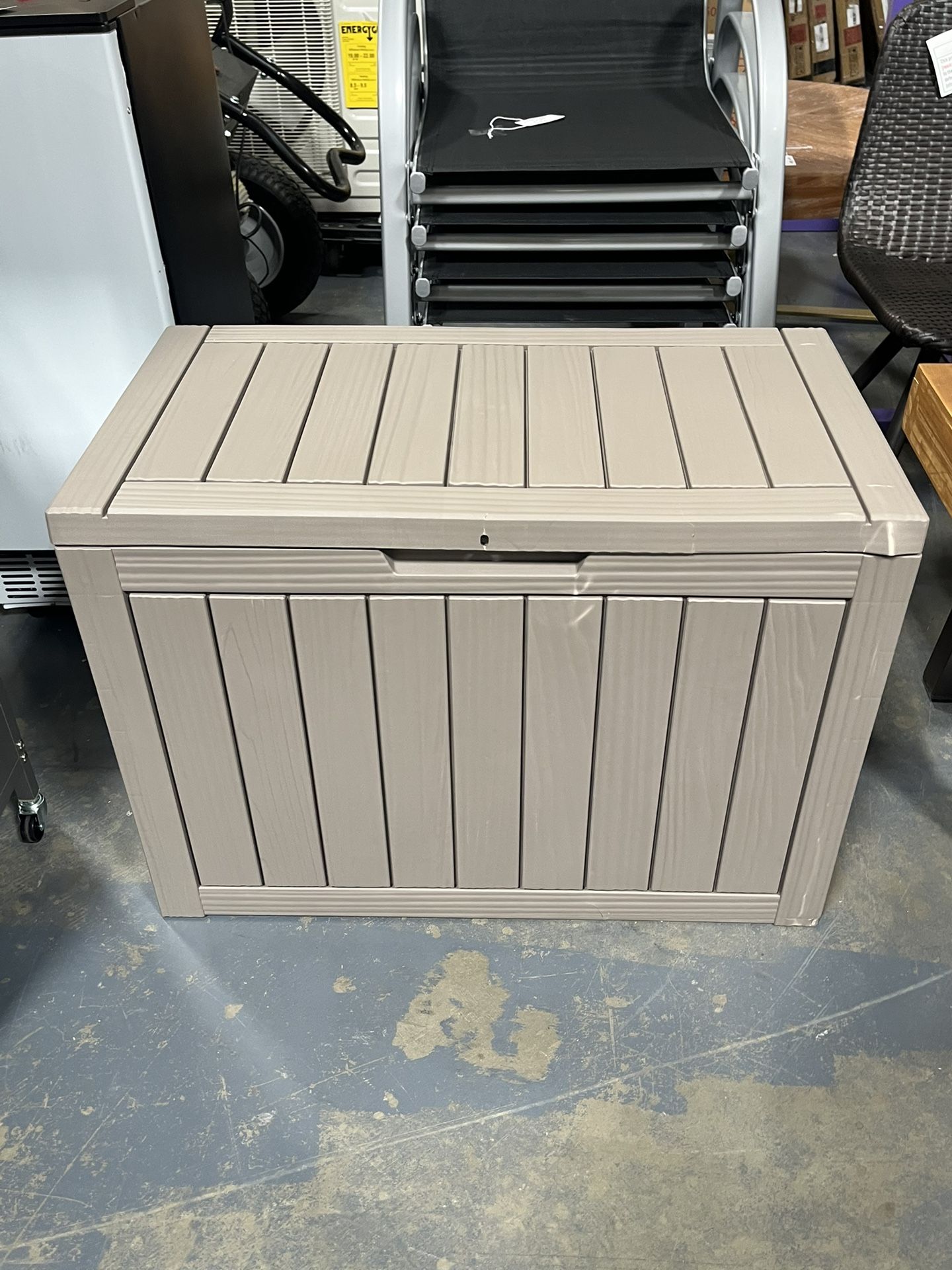 AS IS 45GAL Brown Outdoor Storage Deck Box with Lock Hole- Waterproof, SGS - Tested UV Protection