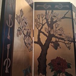 Oriental Gold Leaf Laquerwd 4 Panel Divider
