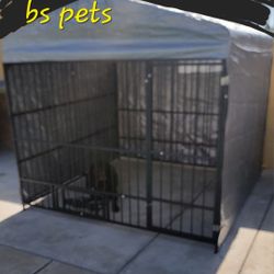 Brand New In Box! Large Outdoor Covered Galvanized Dog Kennel Heavy Duty, Galvanized Metal, 4 Sided CoverTarp Swivel Feeding Door & bowls Jaula /coral