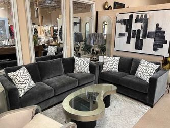 Luxurious Custom-Made Gray Sofa and Loveseat