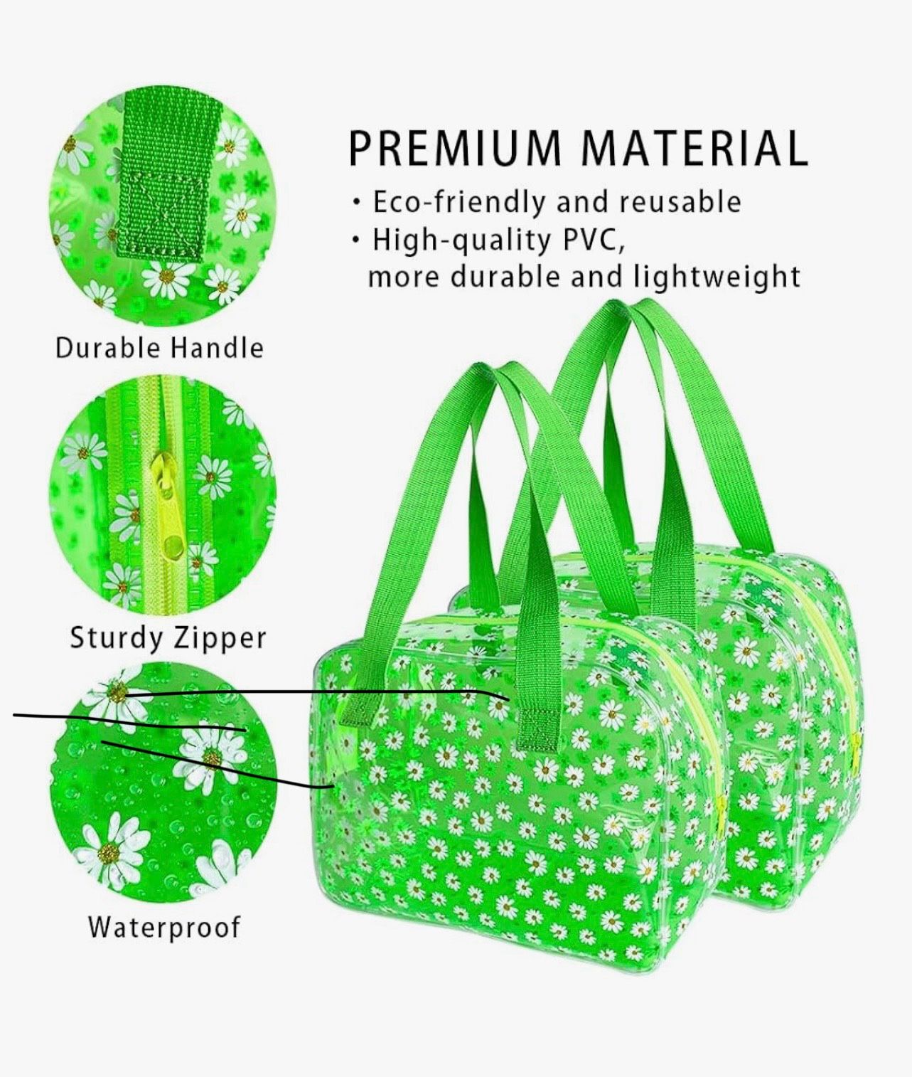 Beautiful PVC purse green with white little daisies brand new item