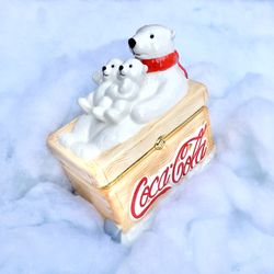 Coca Cola ❉ Houston Harvest Sledding Polar Bears Cookie Trinket Jar & Coffee Mug  