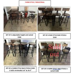 Brand New Set Of 4 Bar Stools / Farm Style / Industrial Style / Pub Stools (new In Box)